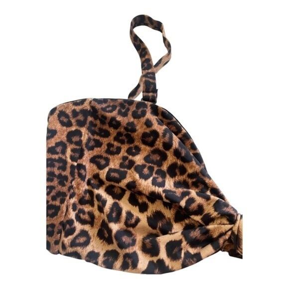 Good American Better Bikini Top Tie Front Leopard Print - Size 4XL - Picture 9 of 9